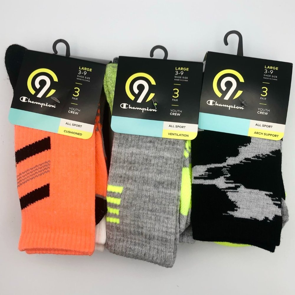NEW Champion C9- Youth All Sports Crew Socks (LRG)